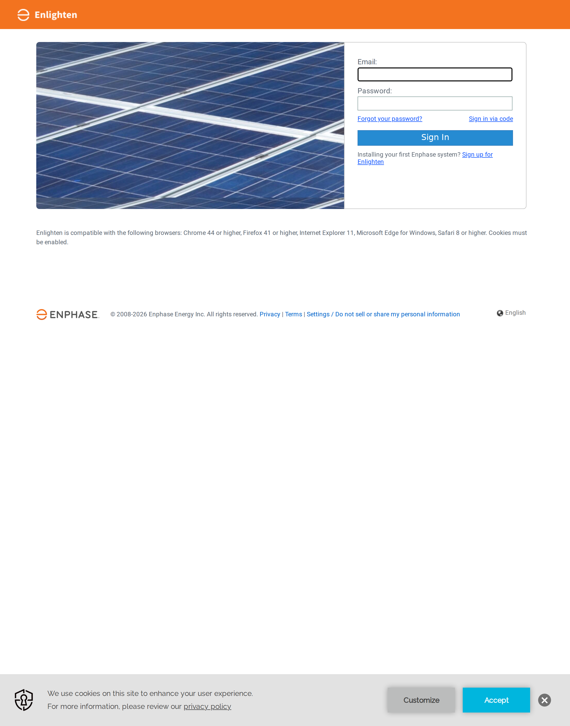 Enphase Enlighten login page
